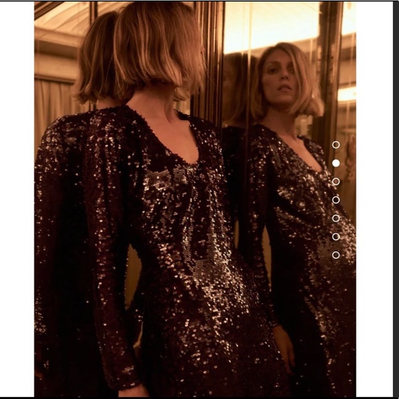 Zara Limited Edition Sequined Bell Sleeve Long Purple Dress Sz.XS - Picture 4 of 16